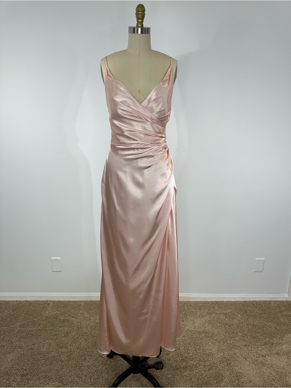 Galina Signature Satin Slip Evening Dress in Blush Pink